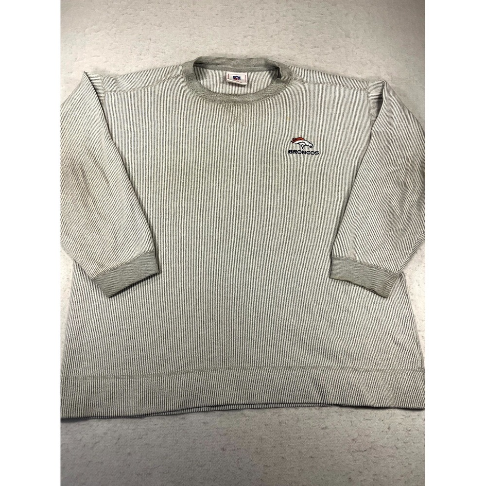 Denver Broncos Sweater Mens XL Gray Striped Cotton‎ NFL Tight Knit Crew Neck